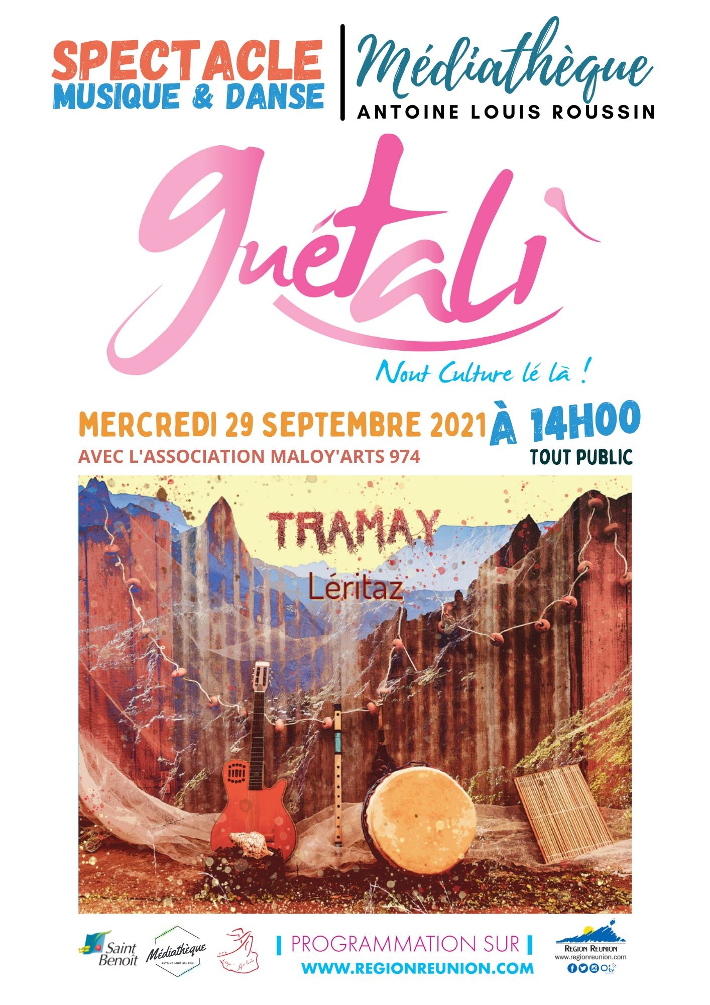 Concert-spectacle Tramay Léritaz Guétali 2021 Médiathèque St Benoît
