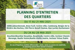 Planning d'entretien des quartiers du 17 au 21 mai 2021 et Du 24 au 28 mai 2021 