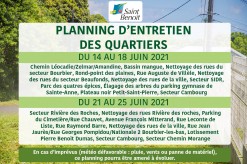 Planning d'entretien des quartiers du 14 au 18 juin et du 21 au 25 juin 2021   